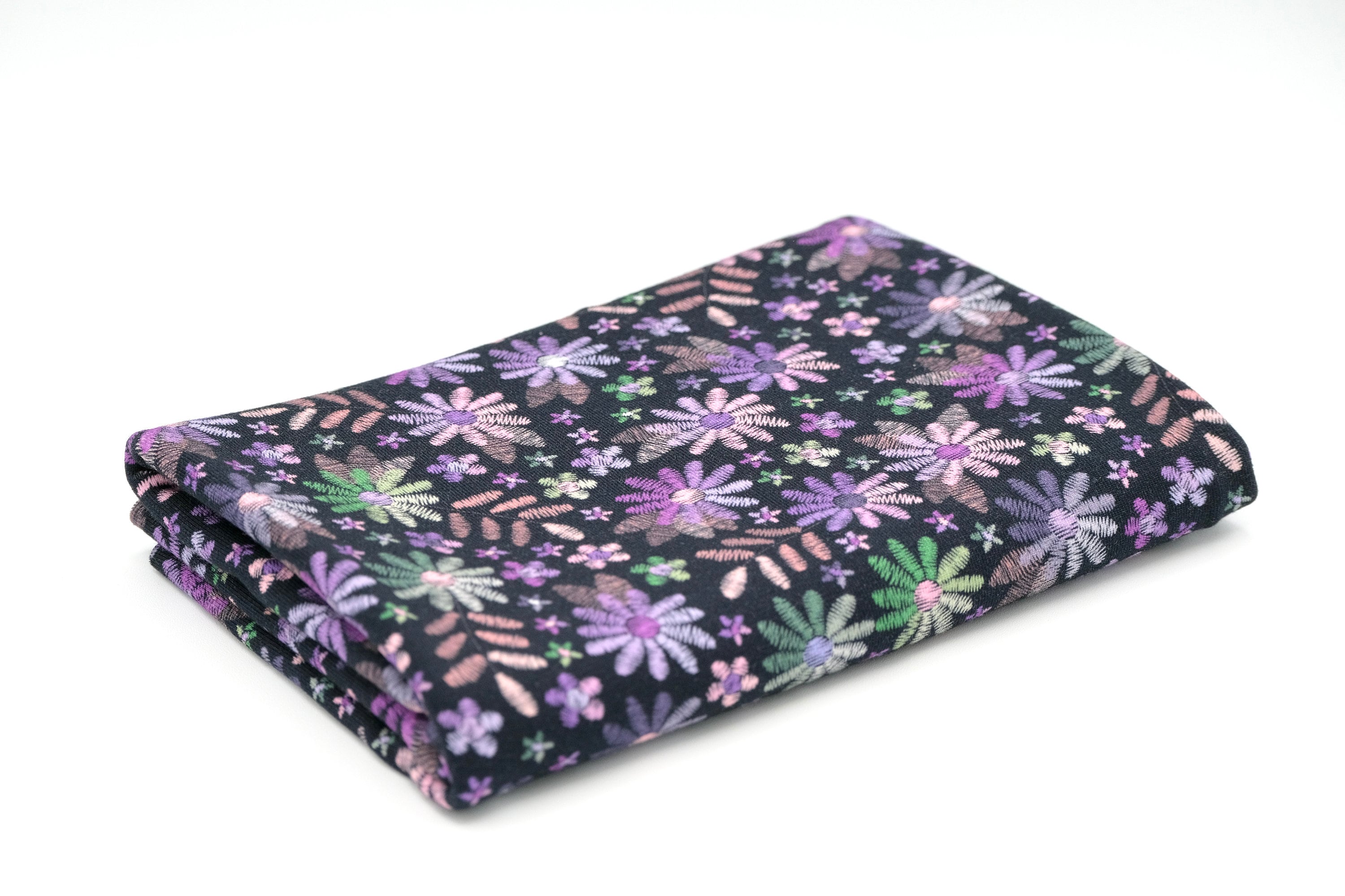 Jersey Baumwollstoff Gestickte Blumen Lila, Jerseystoff floral, Mdchenstoff lila, Baummwolljersey